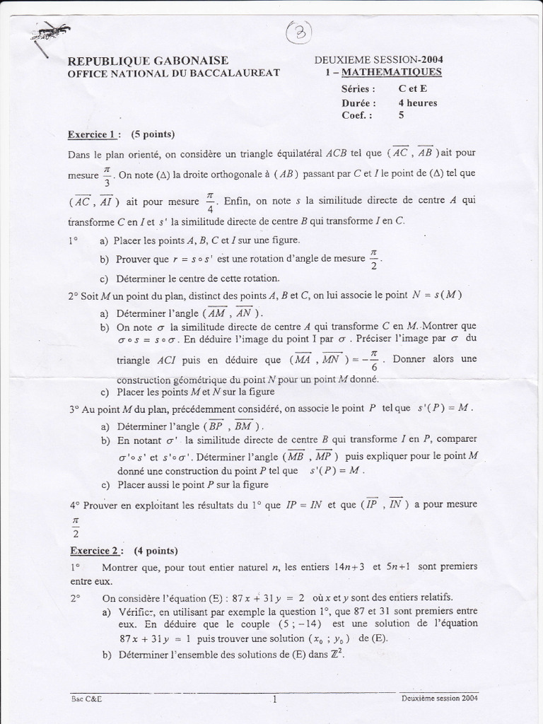 Mathématiques Bac C 2004 Examen | PDF | Elementary Geometry | Euclidean ...