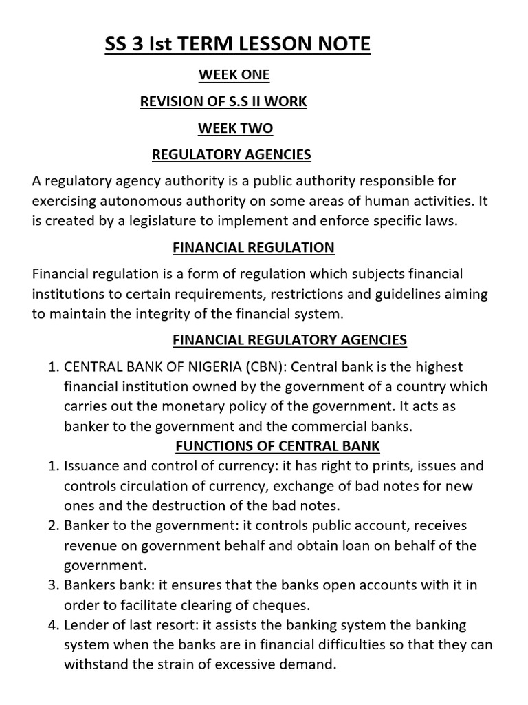 SS 3 1st Term Lesson Note | PDF