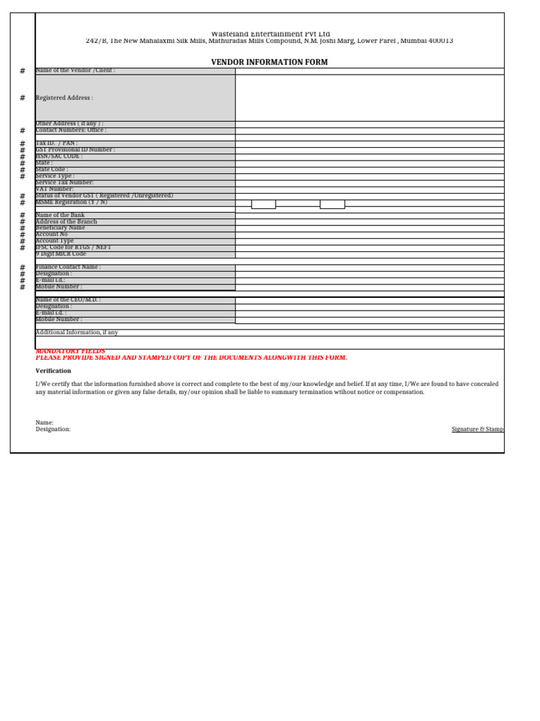 New Vendor Registration Form | PDF