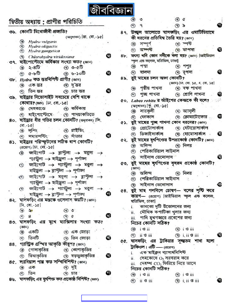 HSC Biology 2nd MCQ Question With Answer | PDF