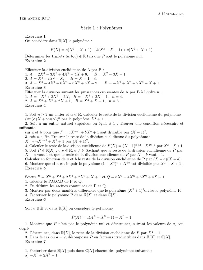 Série Polynomes 24 - 25 Copie | PDF