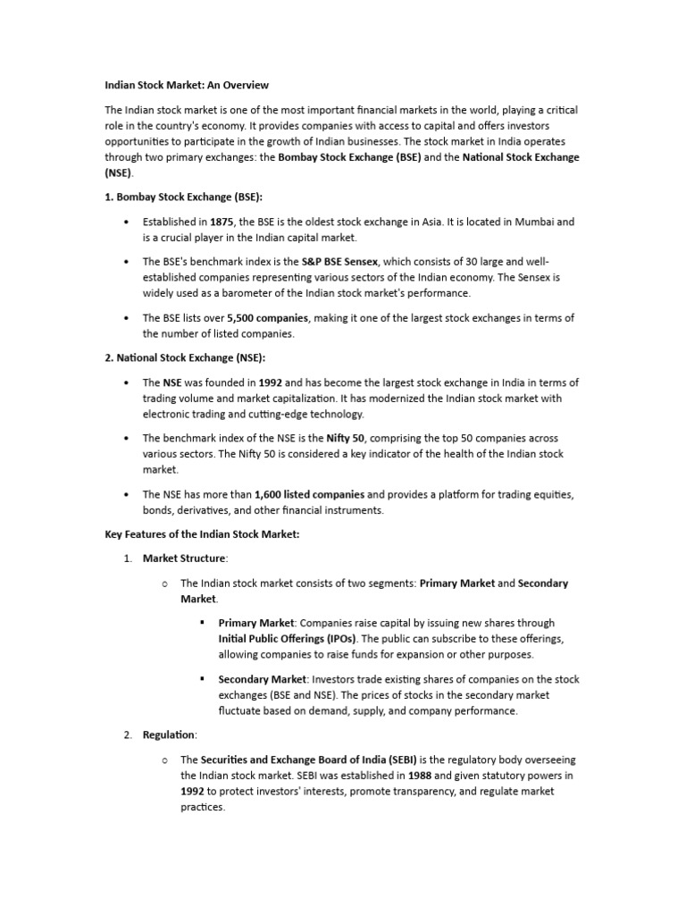 Overview of the Indian Stock Market | PDF | Stock Market | Finance ...