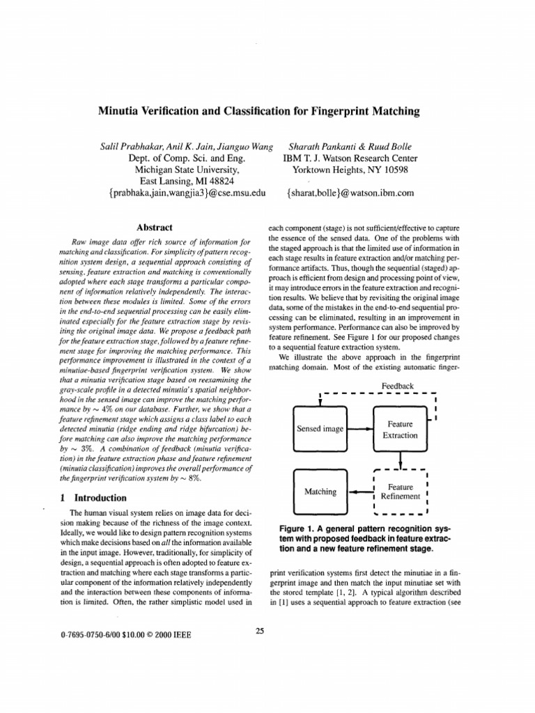 Minutia Verification and Classification For Fingerprint Matching | PDF