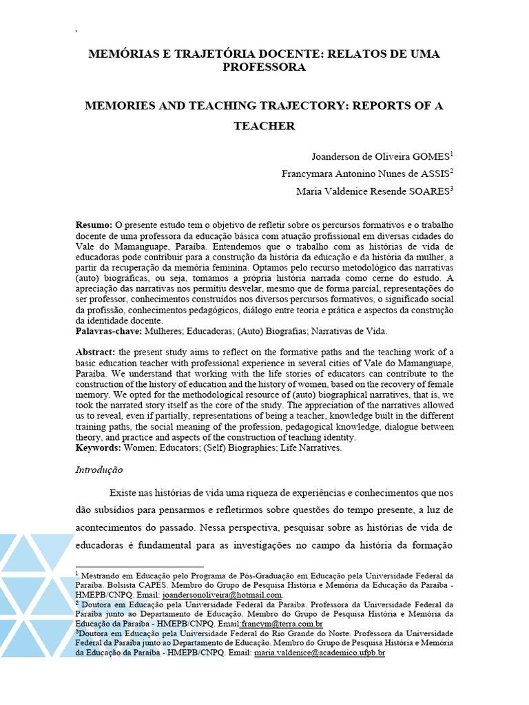 Memórias e Trajetória Docente Relatos de Uma Professora | PDF