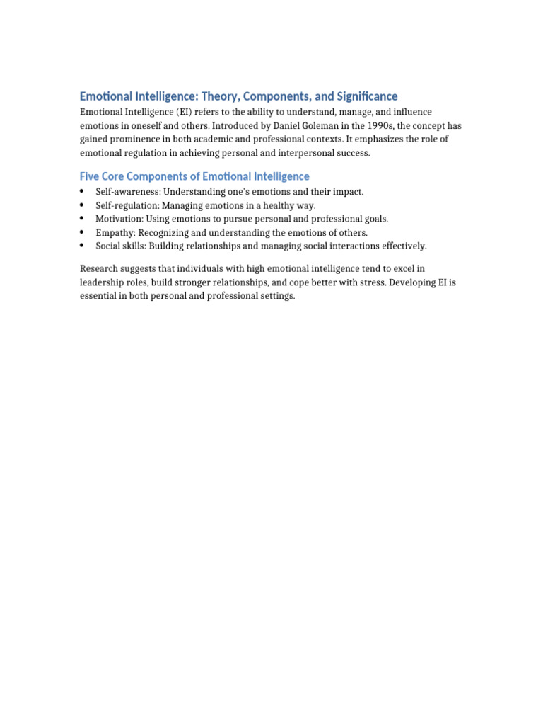Emotional intelligence academic overview pdf