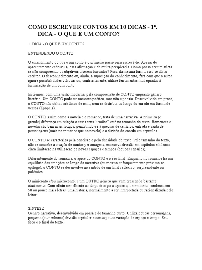 Como Escrever Contos em 10 Dicas | PDF | Contos | Narração