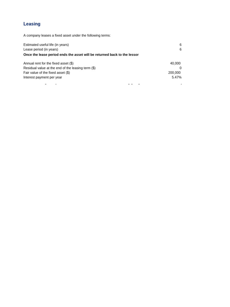 Leasing+Exercise+ +Solved | PDF