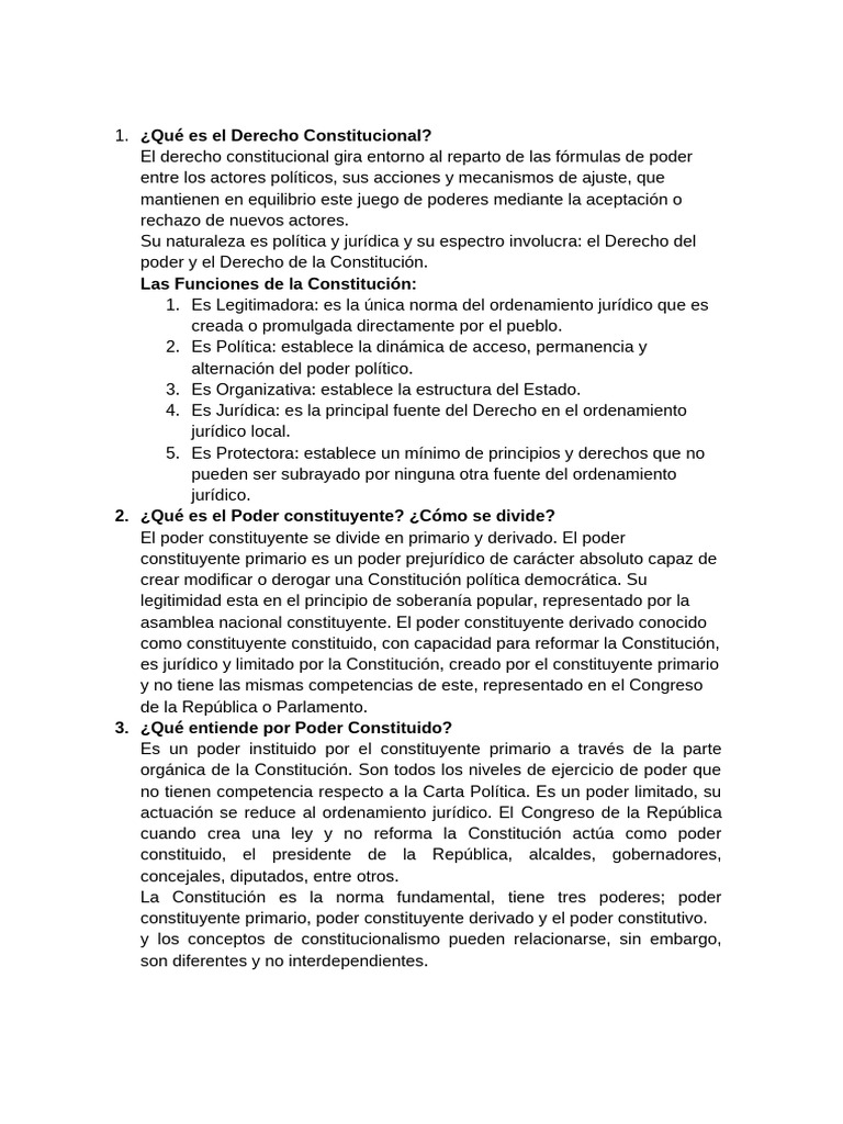 Derecho Constitucional y Poderes en Juego | PDF | Constitución | Ley ...