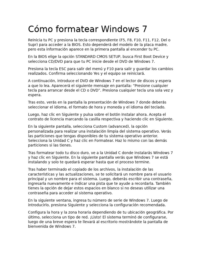 Cómo Formatear Windows 7 | PDF