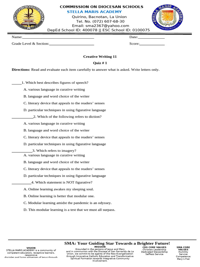 Creative Writing Quiz for SMA Students | PDF | Lightning