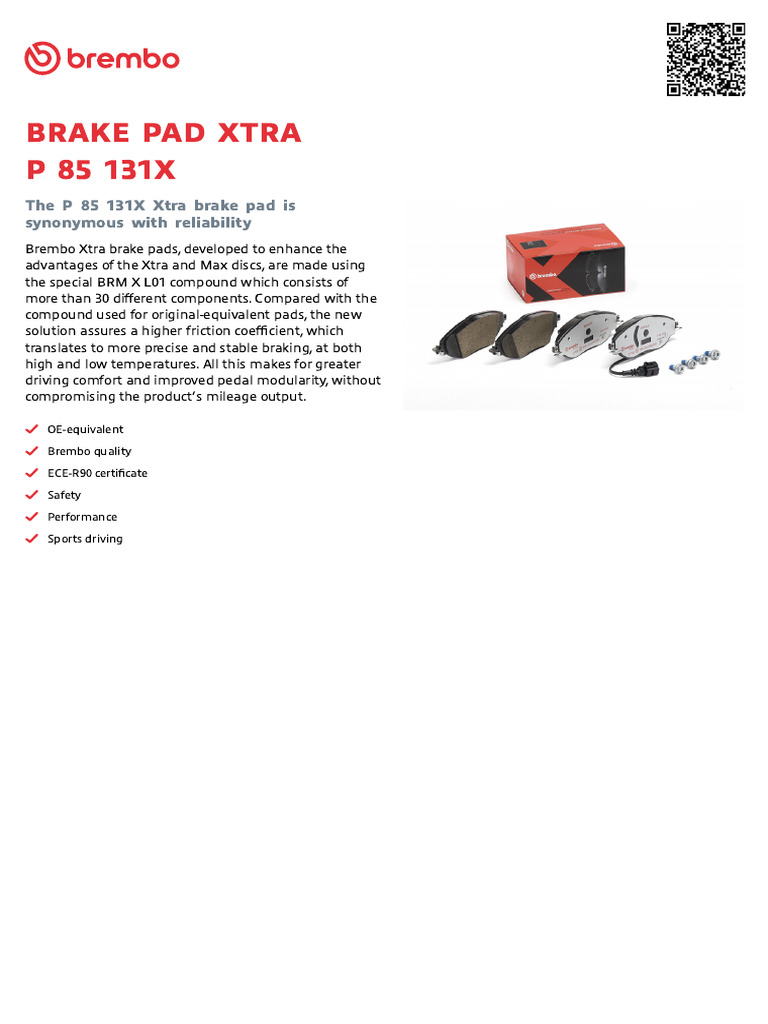Jeu de 4 plaquettes de frein BREMBO P 85 144X