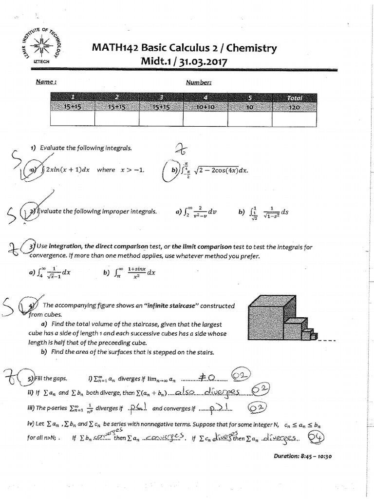 MATH 142 - Midt 1 - Solution Key (2017) | PDF