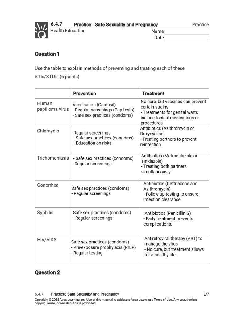 6.4.7 Practice - Safe Sexuality and Pregnancy (Practice) | PDF | Safe ...