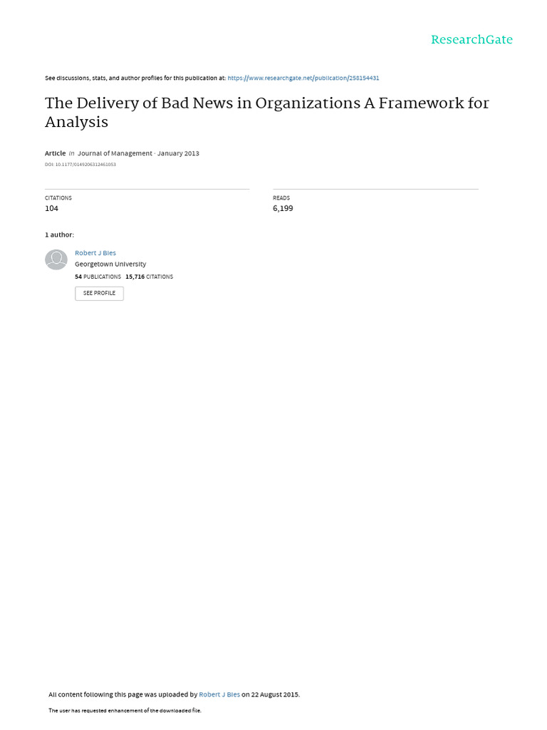 The Delivery of Bad News in Organizations A Framew | PDF