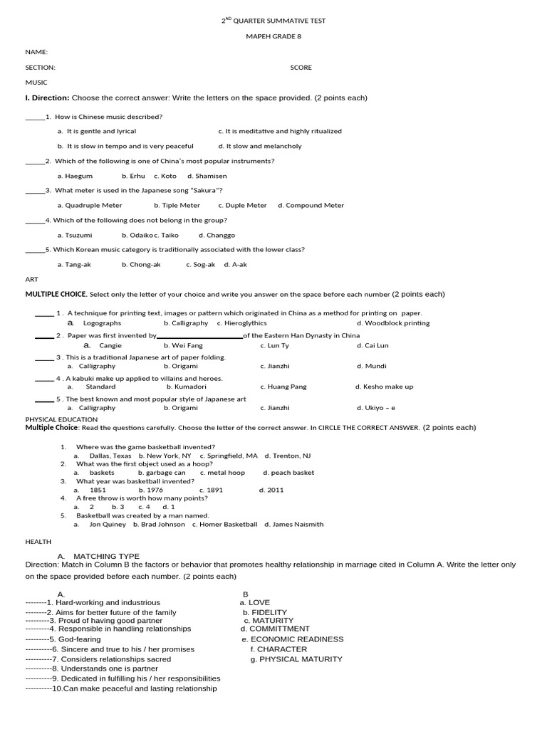 2nd Quarter Summative Test Grade 8 Pdf