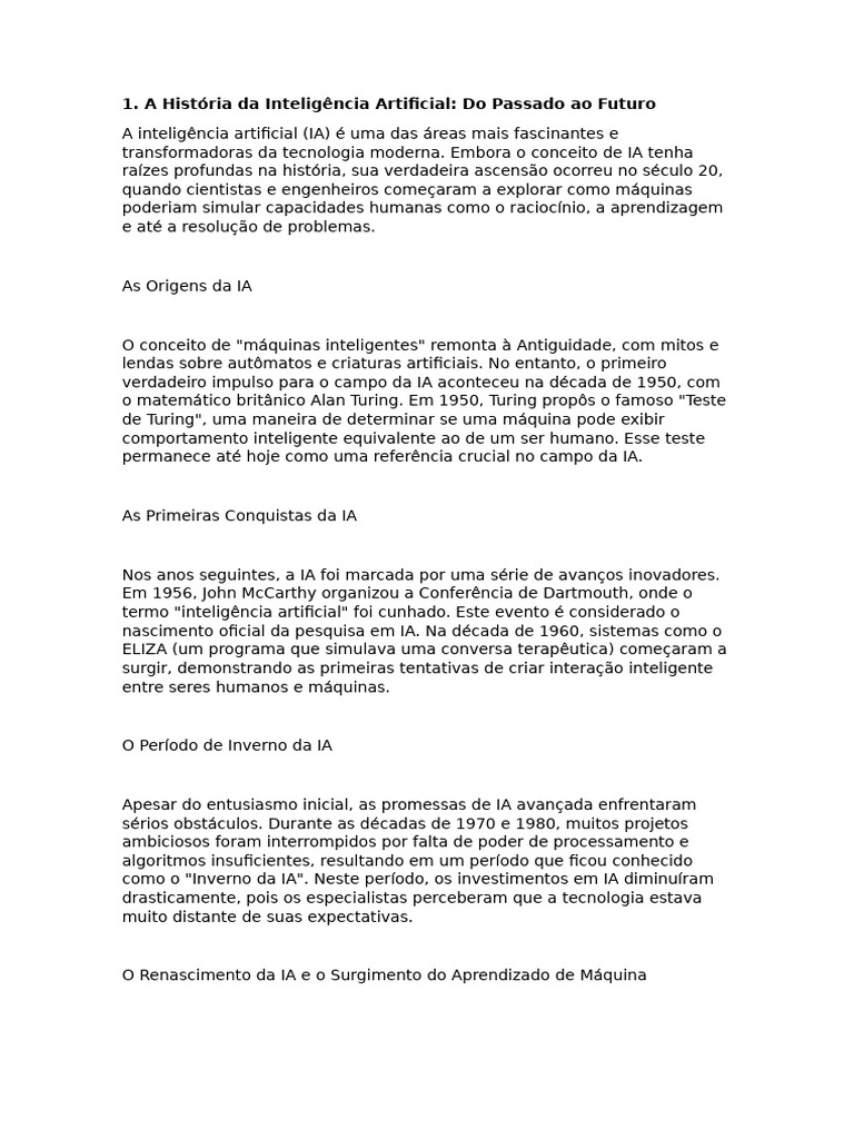 A História Da Inteligência Artificial Do Passado Ao Futuro | PDF