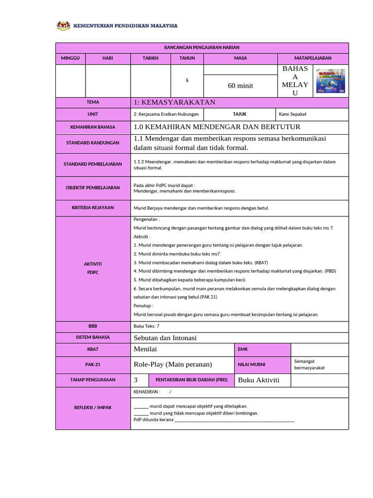 RPH BM THN 5-Unit 2 | PDF