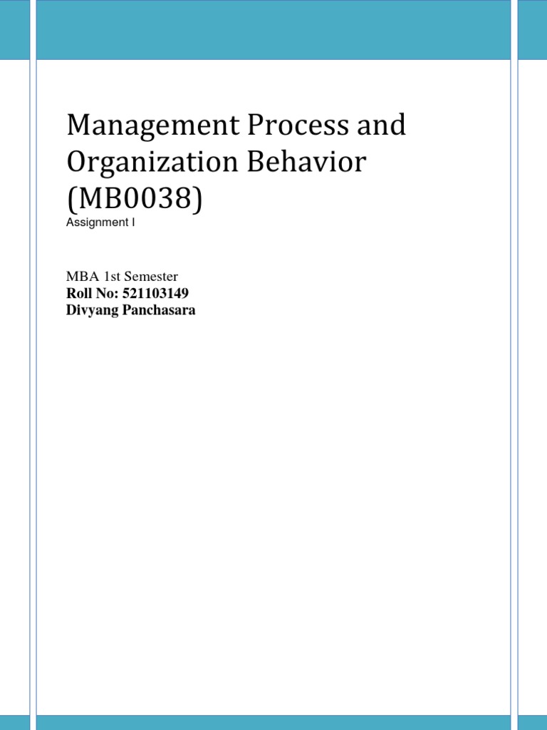 MB0038 Management Process and Organization Behavior | PDF | Classical ...