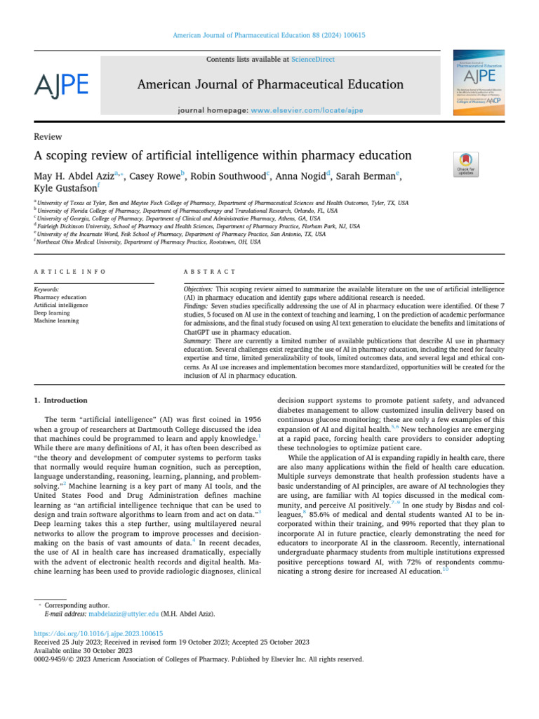 REVIEW AI & Pharmacy Education | PDF
