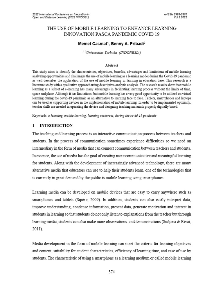 The Use of Mobile Learning To Enhance Learning Innovation Pasca ...