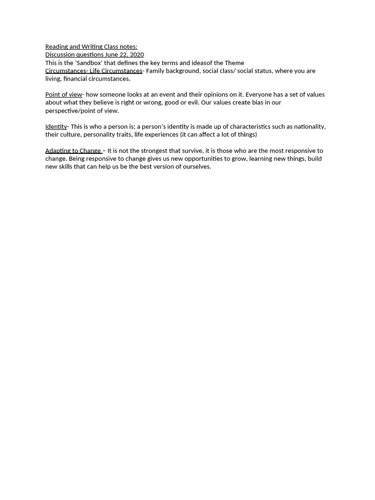 Reading and Writing Class Notes | PDF