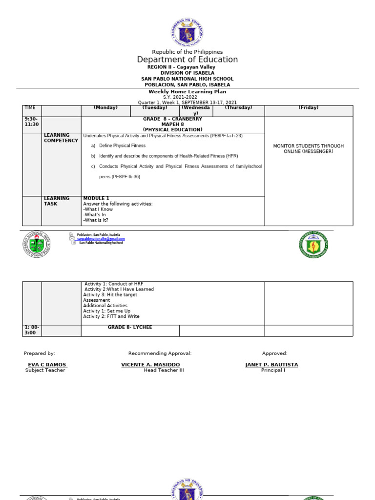 Weekly Learning Plan2 | PDF