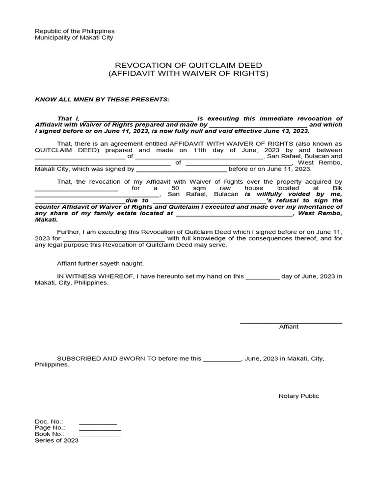Revocation of Quit Claim | PDF