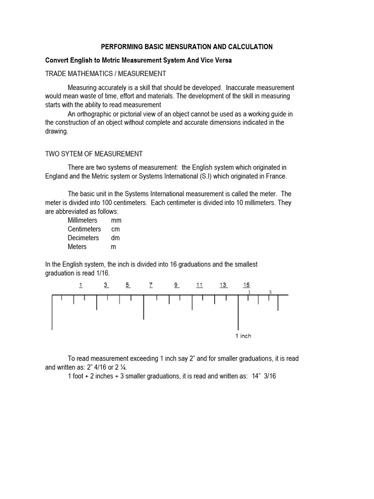 NOTES (Trade of Mathematics-Mesurement | PDF