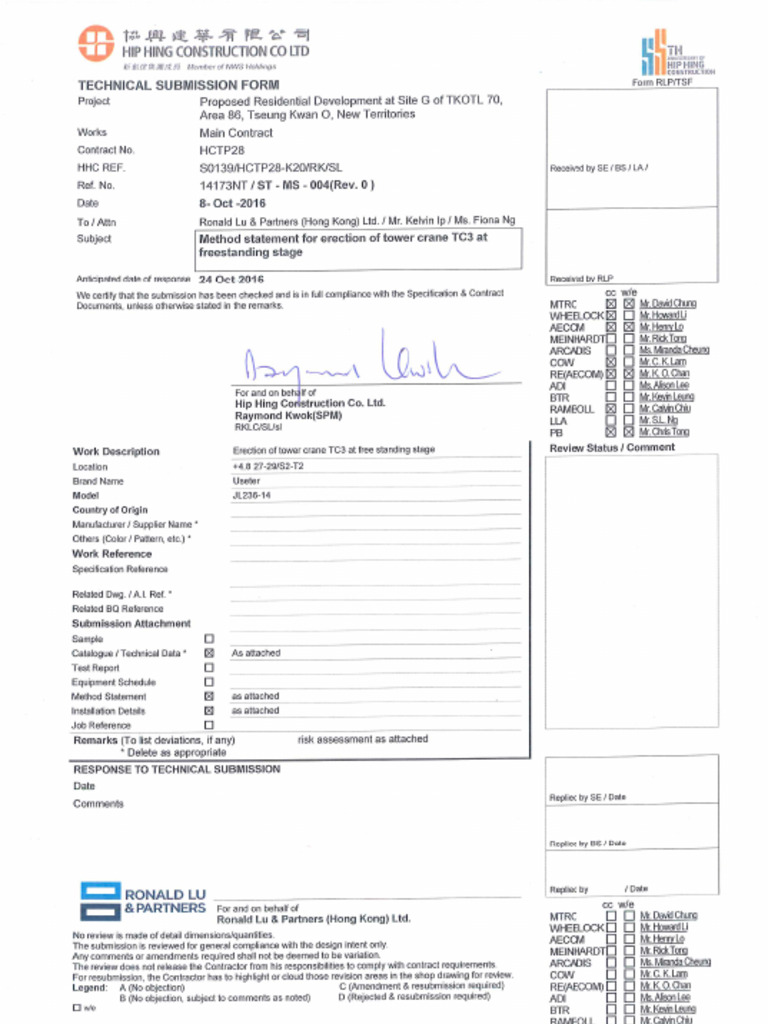 ST-MS-004 Method Statement For Erection of Tower Crane TC3 at ...