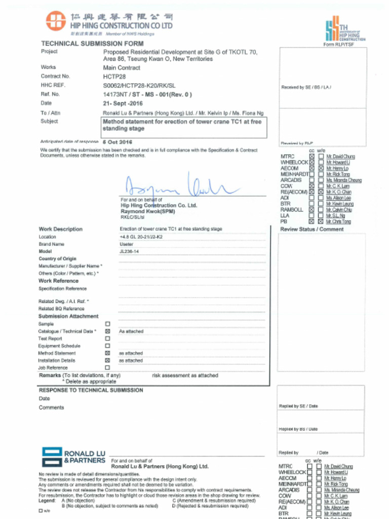 ST-MS-001 Method Statement For Erection of Tower Crane TC1 at ...