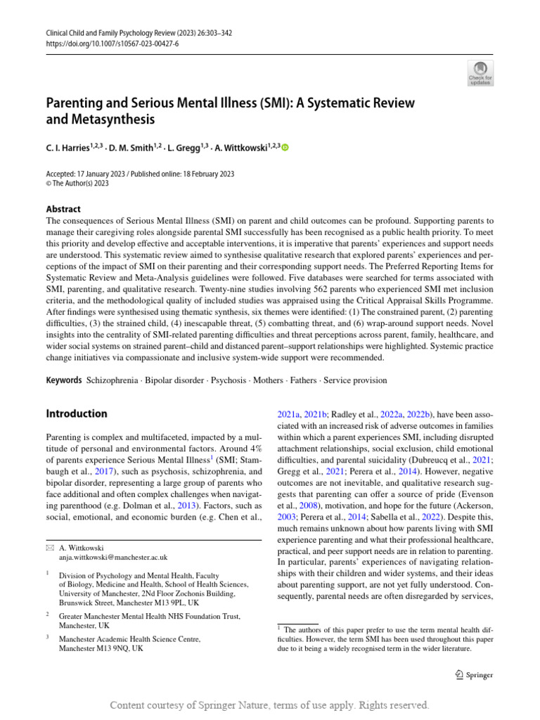 Parenting and Serious Mental Illness SMI A Systema | PDF