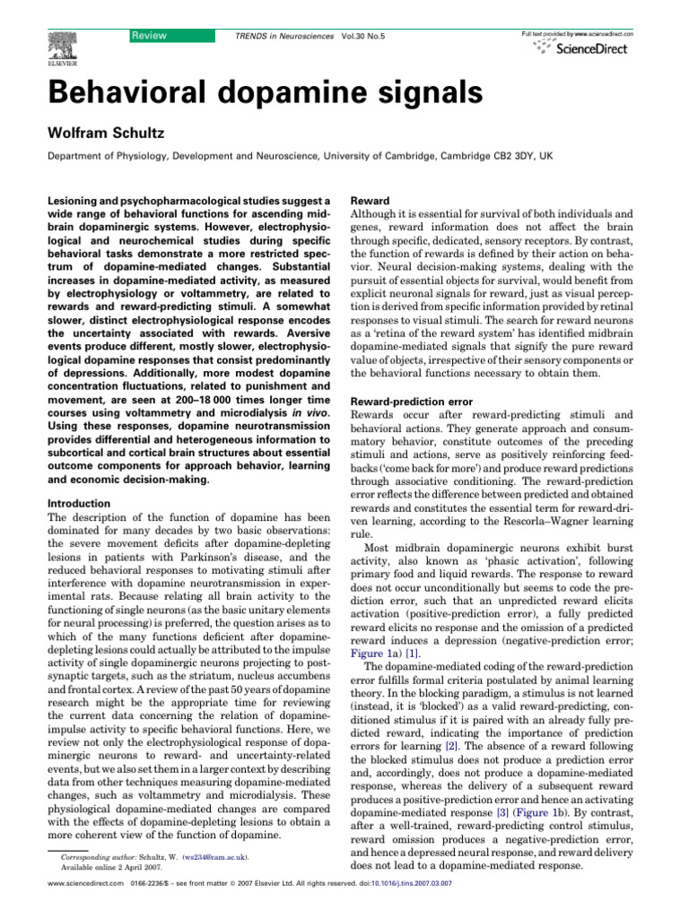Behavioral Dopamine Signals | PDF