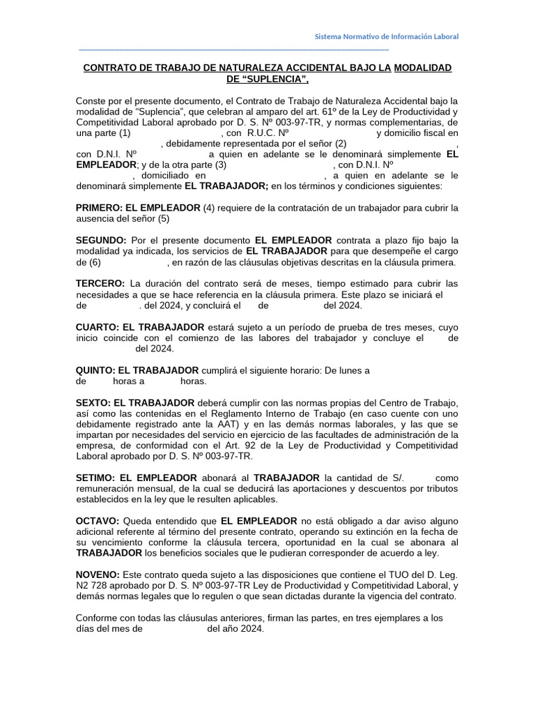 Contrato de Trabajo Accidental Suplencia | PDF