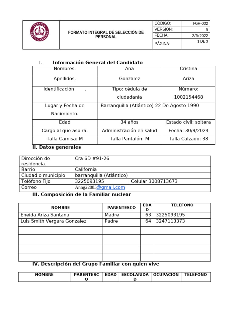 Fgh-032 Formato Integral de Seleccion de Personal (1) 4 | PDF
