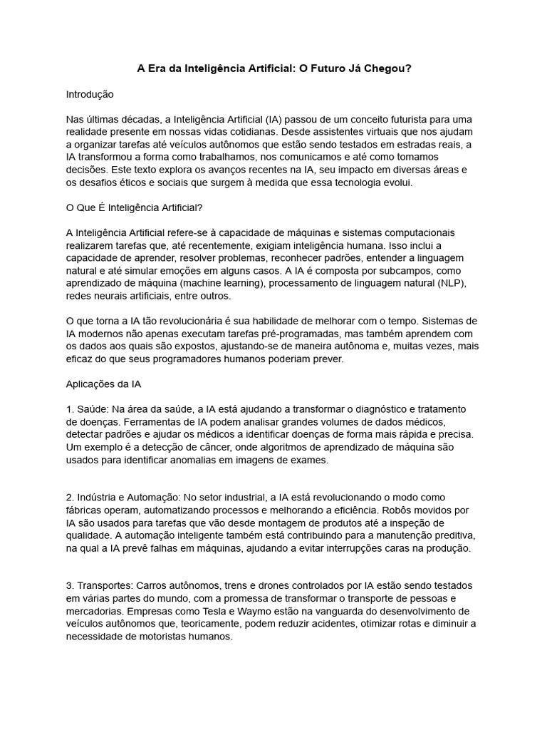 A Era Da Inteligência Artificial - O Futuro Já Chegou | PDF