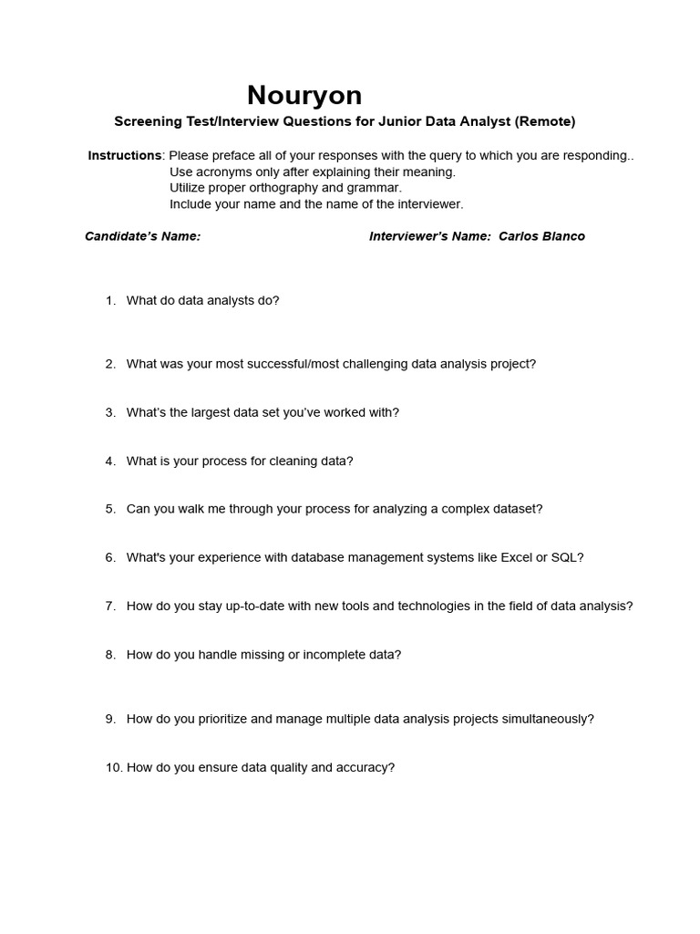 Junior Data Analyst Questions | PDF