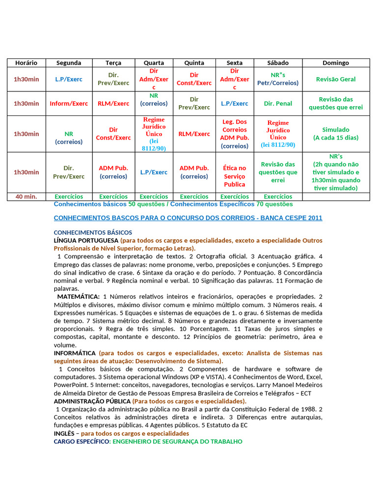 Cronograma de Estudos para Concursos Pub. Alterado 14-04-2024 | PDF