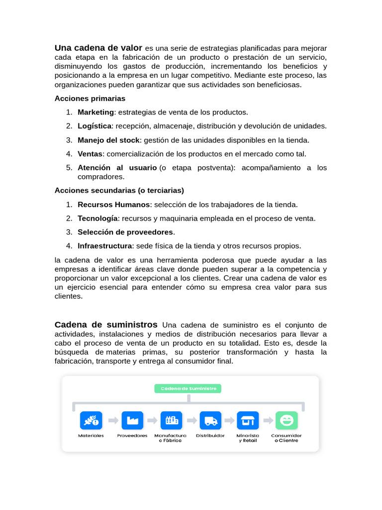 Diferencias entre cadena de valor y suministro | PDF | Cadena de valor ...