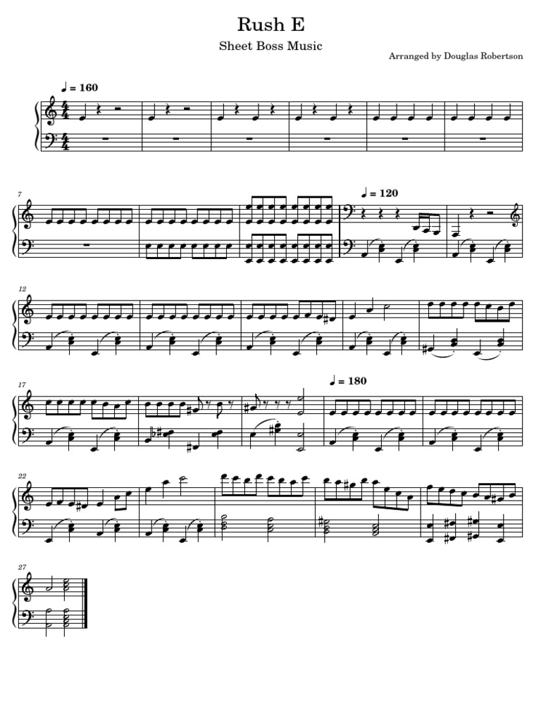 Rush E Sheet Music Boss Rush E Simplified Piano Solo | PDF