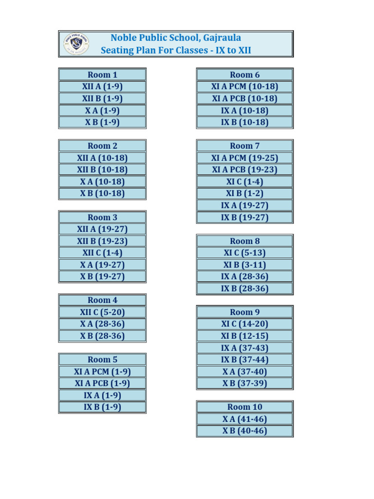 School Seating Plan IX-XII | PDF