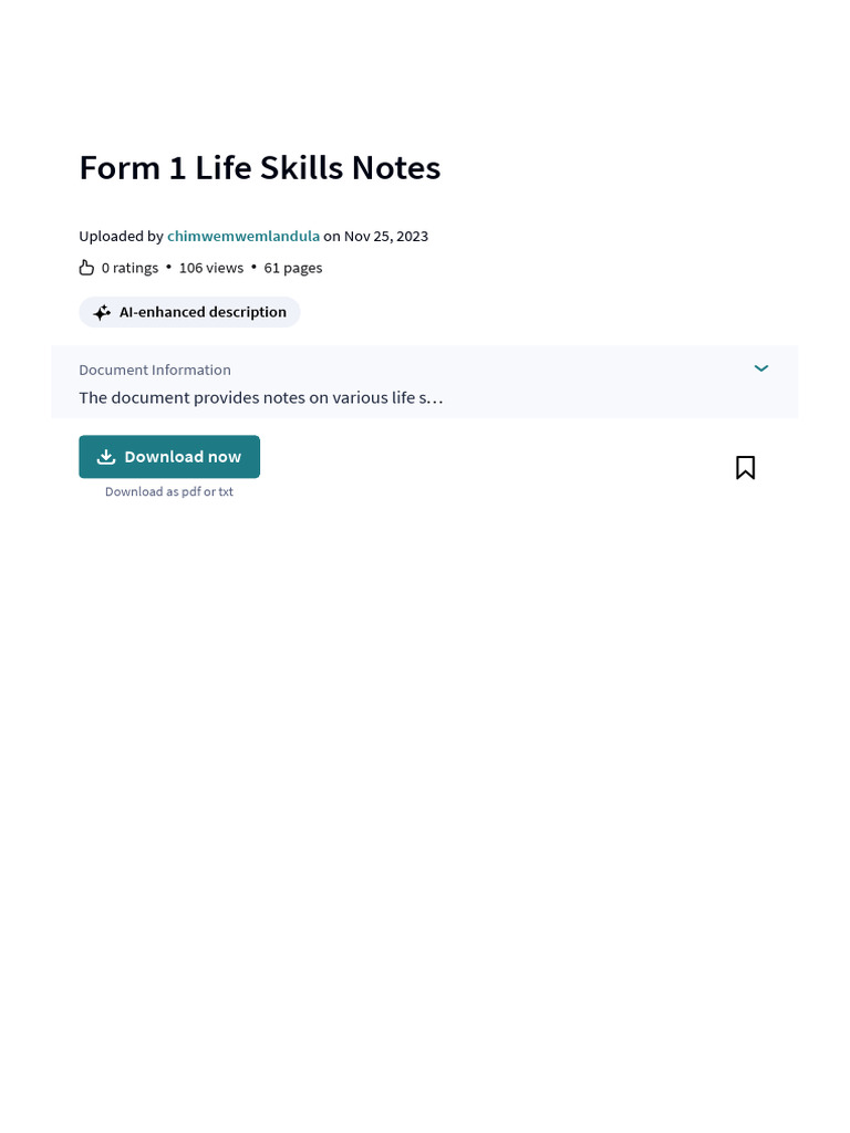 Form 1 Life Skills Notes - PDF - Adolescence - Hand Washing | PDF