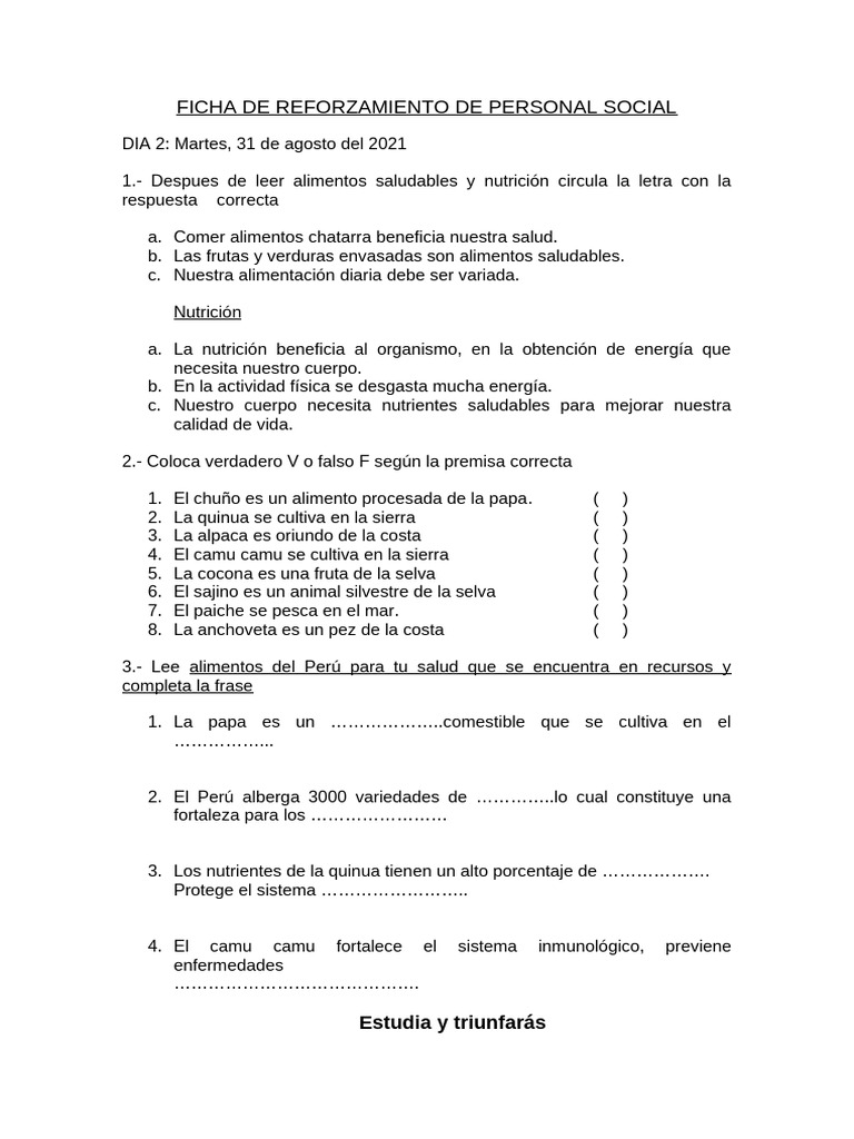Ficha de Reforzamiento de Personal Social | PDF