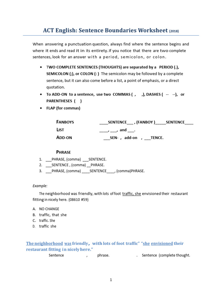 Sentence Boundaries Worksheet | PDF