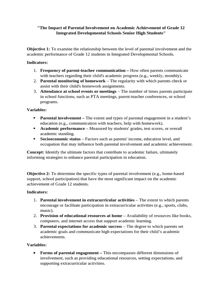 The Impact of Parental Involvement On Academic Achievement of Grade 12 ...