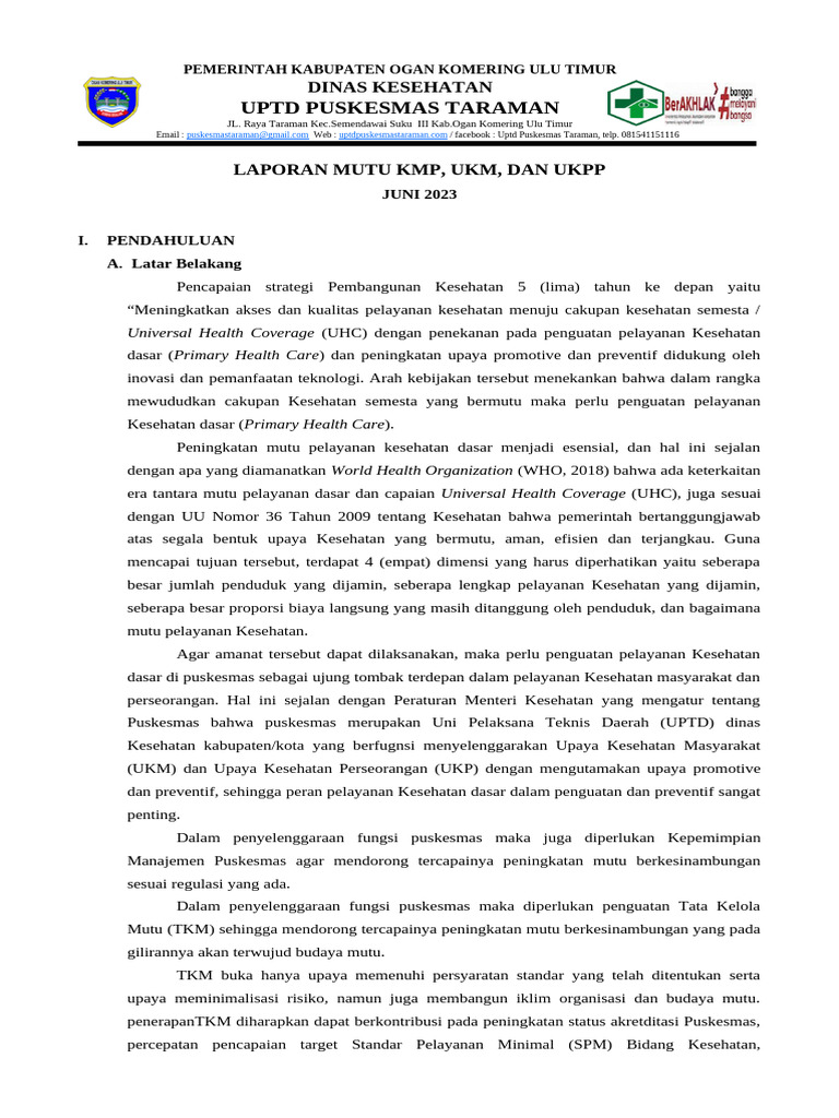 Laporan Mutu KMP - Ukm - Dan Ukpp | PDF