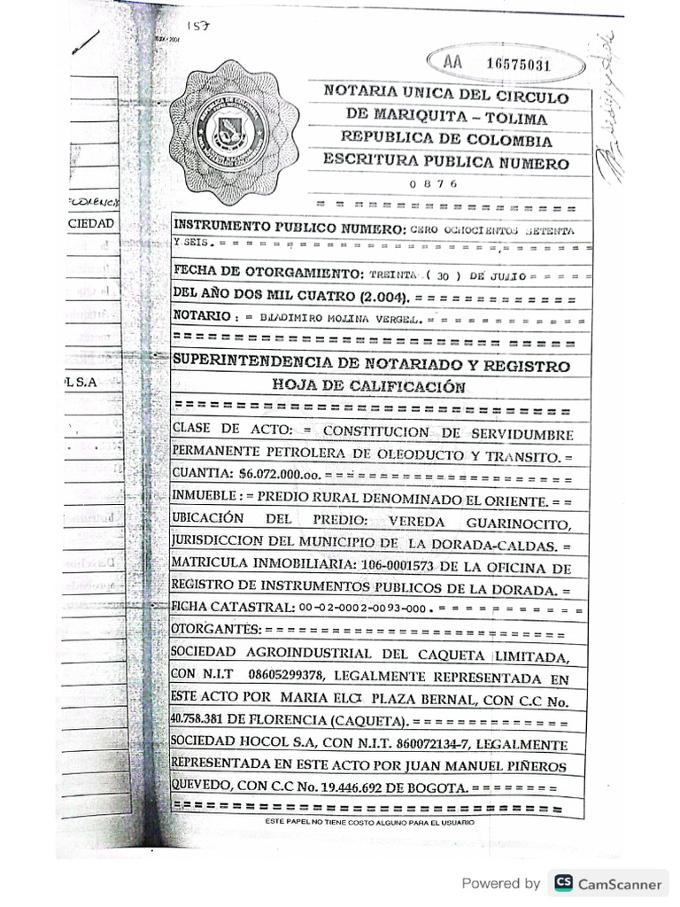 Escritura Pública 0876 | PDF