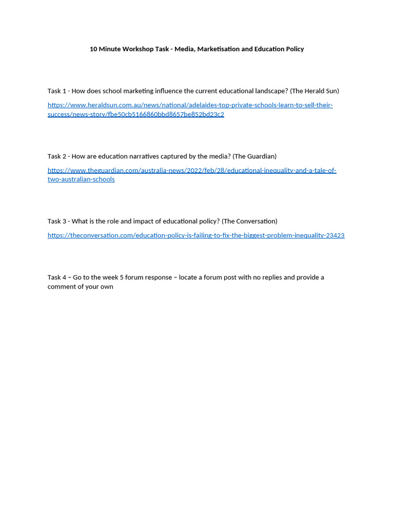10 Minute Workshop Task - Week 6 | PDF
