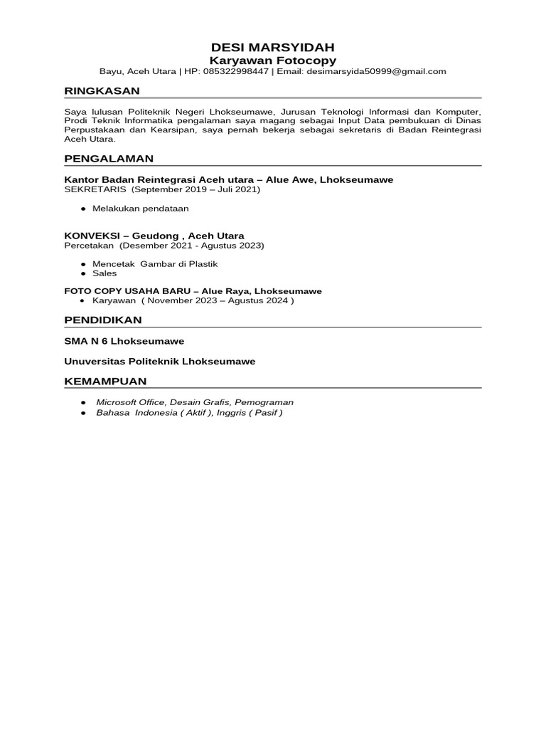 CV ATS (Bahasa Indonesia) | PDF