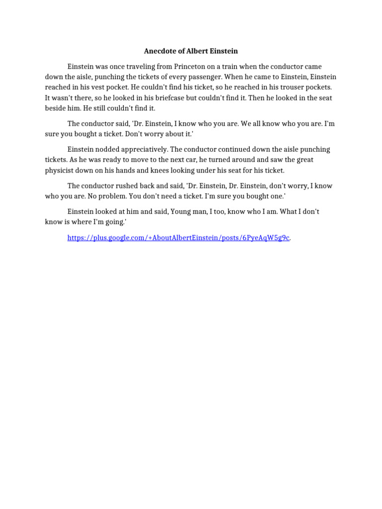 Anecdote of Albert Einstein INTRO TO EAPP | PDF