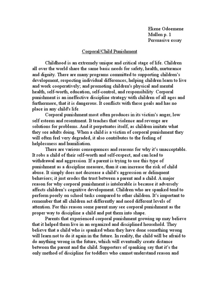 corporal punishment persuasive essay